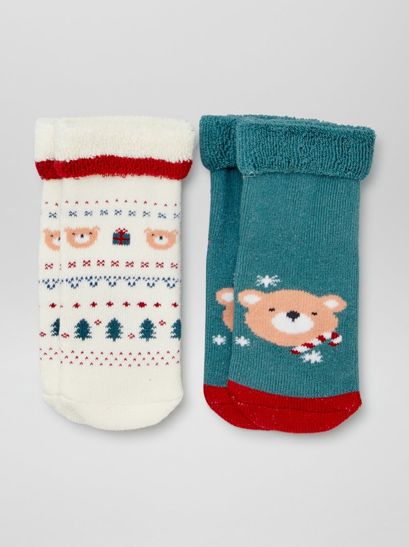 Chaussettes de Noël en maille épaisse - lot de 2 Vert - Kiabi