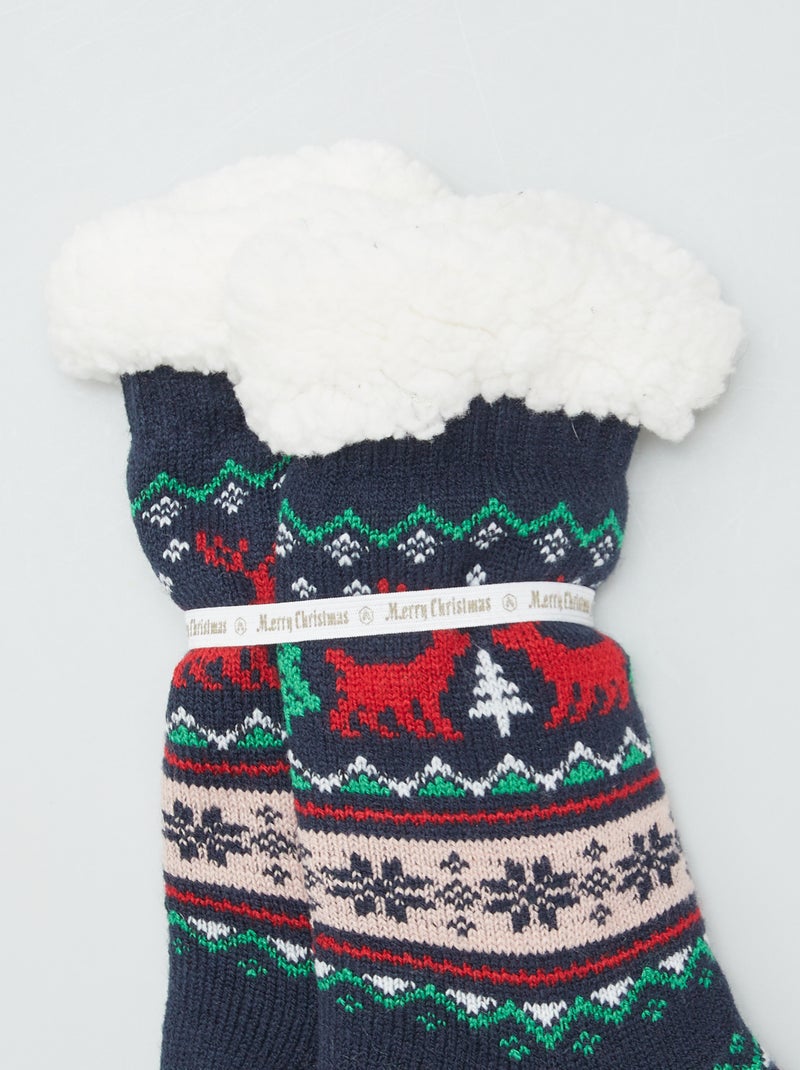 Chaussettes de Noël fourrées antidérapantes Bleu - Kiabi