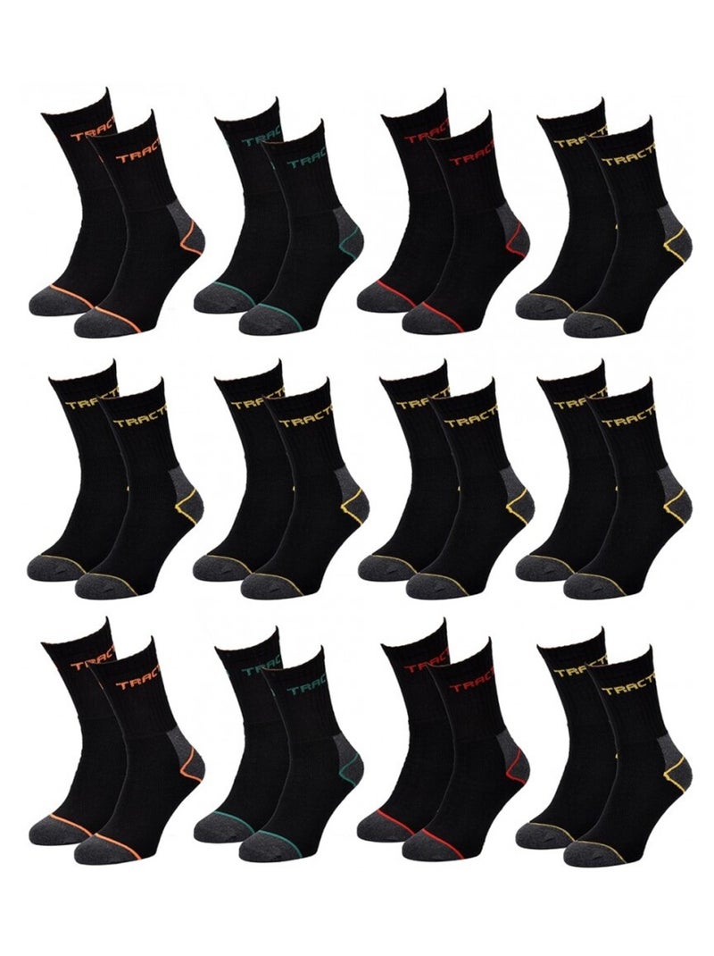 Chaussettes de Travail TRACTO pour Homme Résistance et Qualité Pro - Pack de 12 Noir - Kiabi