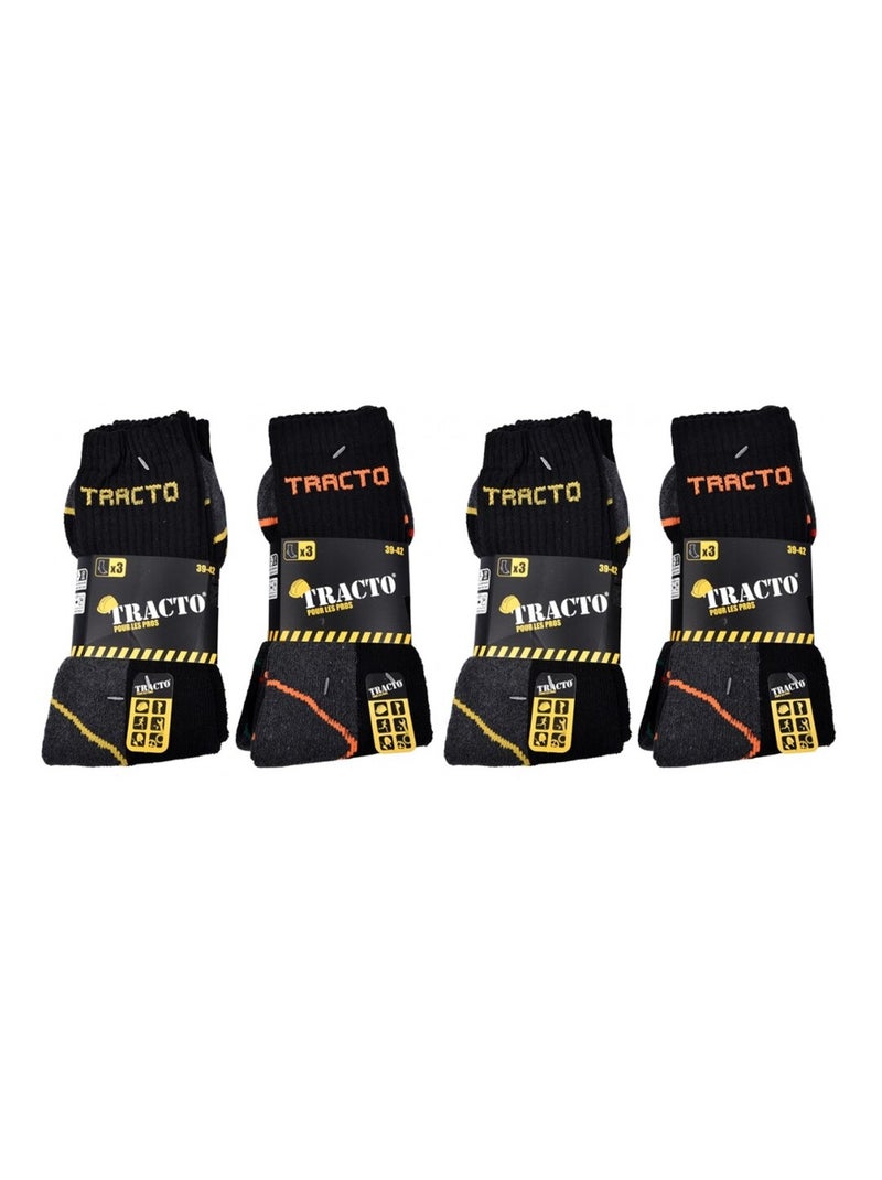 Chaussettes de Travail TRACTO pour Homme Résistance et Qualité Pro - Pack de 12 Noir - Kiabi
