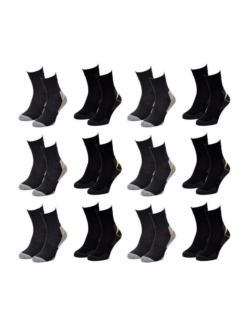 Chaussettes de Travail TRACTO pour Homme Résistance et Qualité Pro - Pack de 12 Noir Multicolore Gris - Kiabi