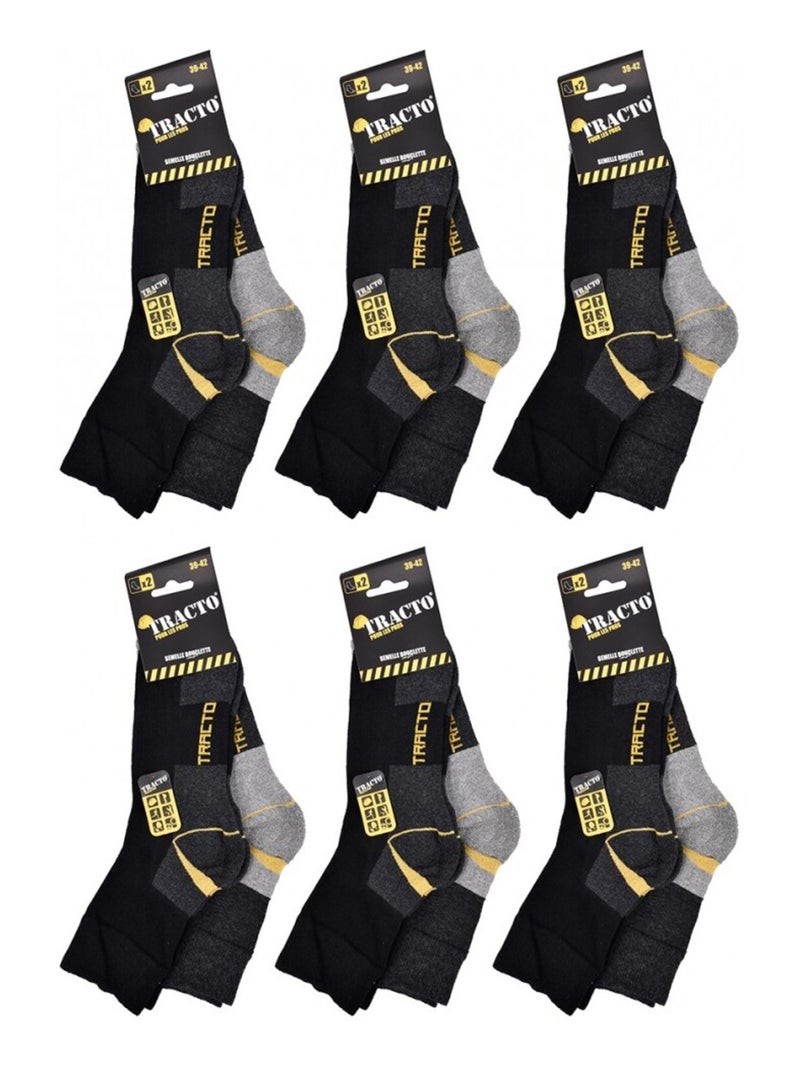 Chaussettes de Travail TRACTO pour Homme Résistance et Qualité Pro - Pack de 12 Noir Multicolore Gris - Kiabi