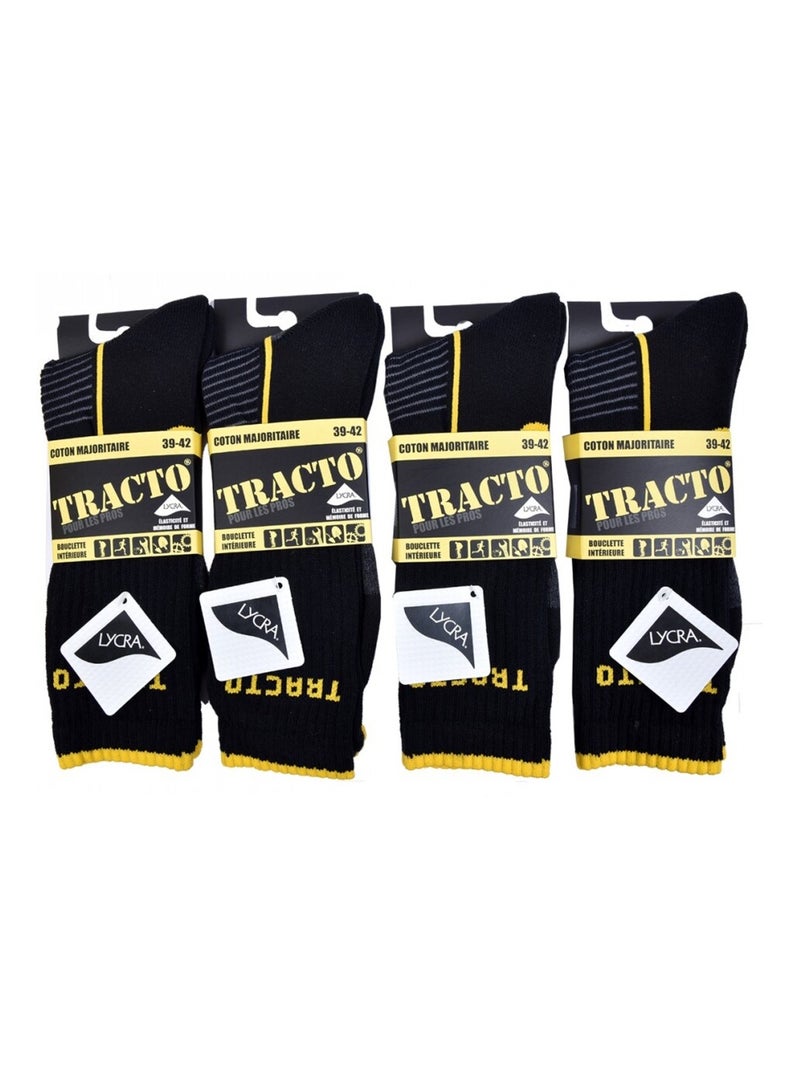 Chaussettes de Travail TRACTO Qualité Pro - Pack de 4 Noir Jaune - Kiabi