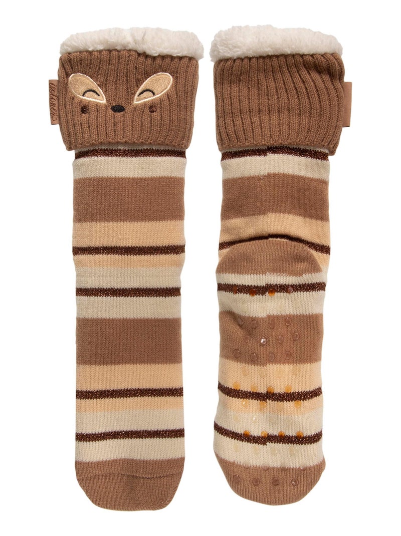 Isotoner Chaussettes D'Intérieur Homme Maille Fourrées Sherpa - Semelle Suédine Antidérapante à Picots - Gris Jacquard