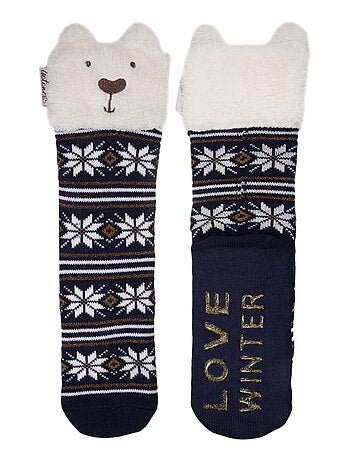 Chaussettes d'intérieur en maille, doublé sherpa, antidérapante femme Isotoner