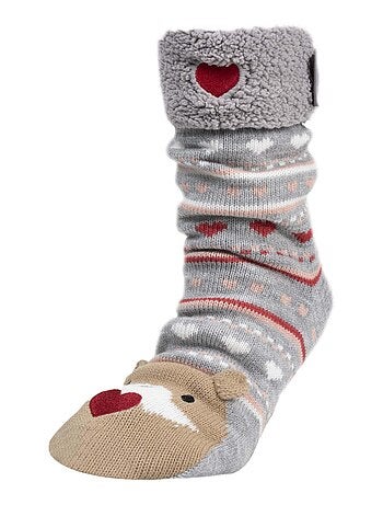 Chaussettes d'intérieur en maille, doublé sherpa, antidérapante femme Isotoner