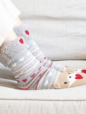 Chaussettes d'intérieur en maille, doublé sherpa, antidérapante femme Isotoner