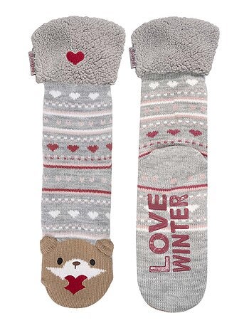 Chaussettes d'intérieur en maille, doublé sherpa, antidérapante femme Isotoner