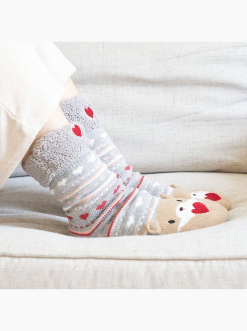 Chaussettes d'intérieur en maille, doublé sherpa, antidérapante femme Isotoner - Kiabi