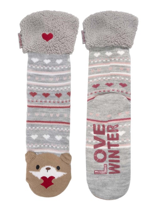 Chaussettes d'intérieur en maille, doublé sherpa, antidérapante femme Isotoner - Kiabi