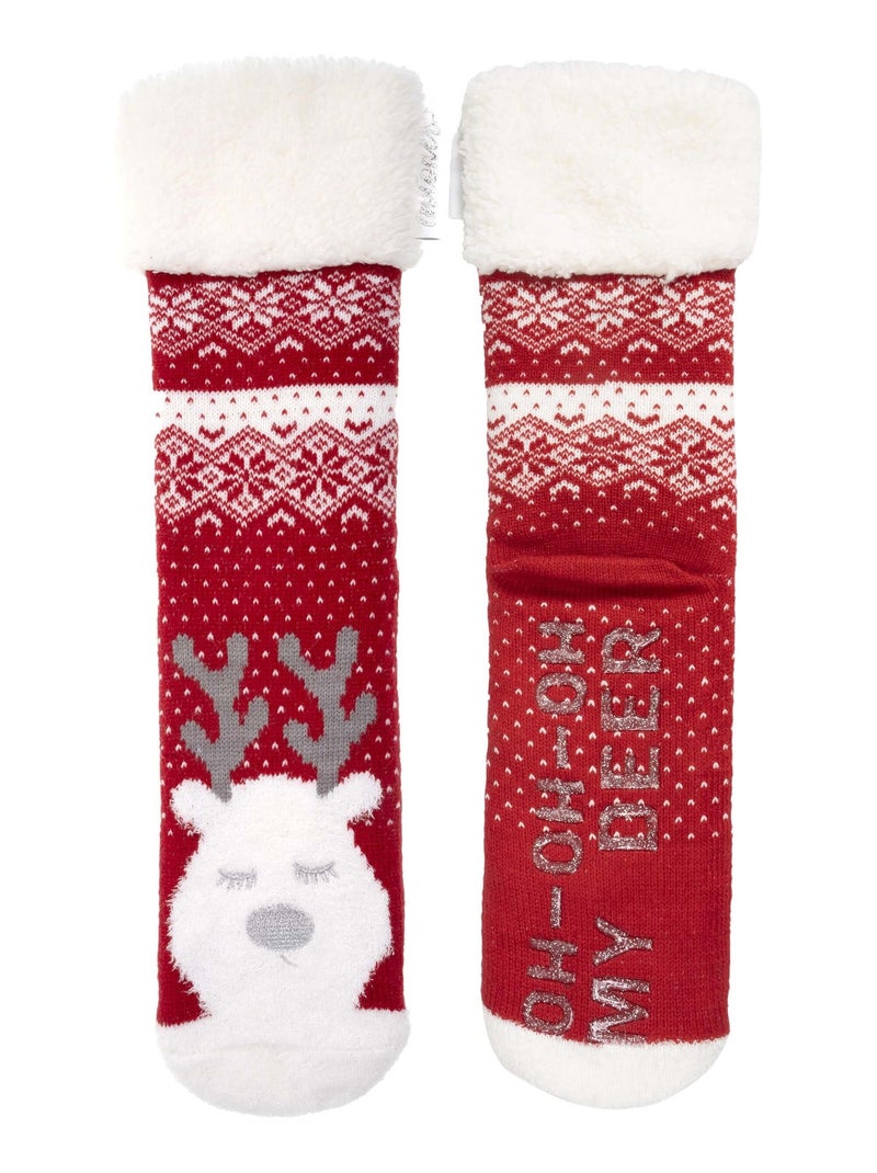 Chaussettes d'intérieur en maille, doublé sherpa, antidérapante femme Isotoner Rouge tomate - Kiabi