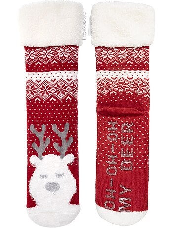 Chaussettes d'intérieur en maille, doublé sherpa, antidérapante femme