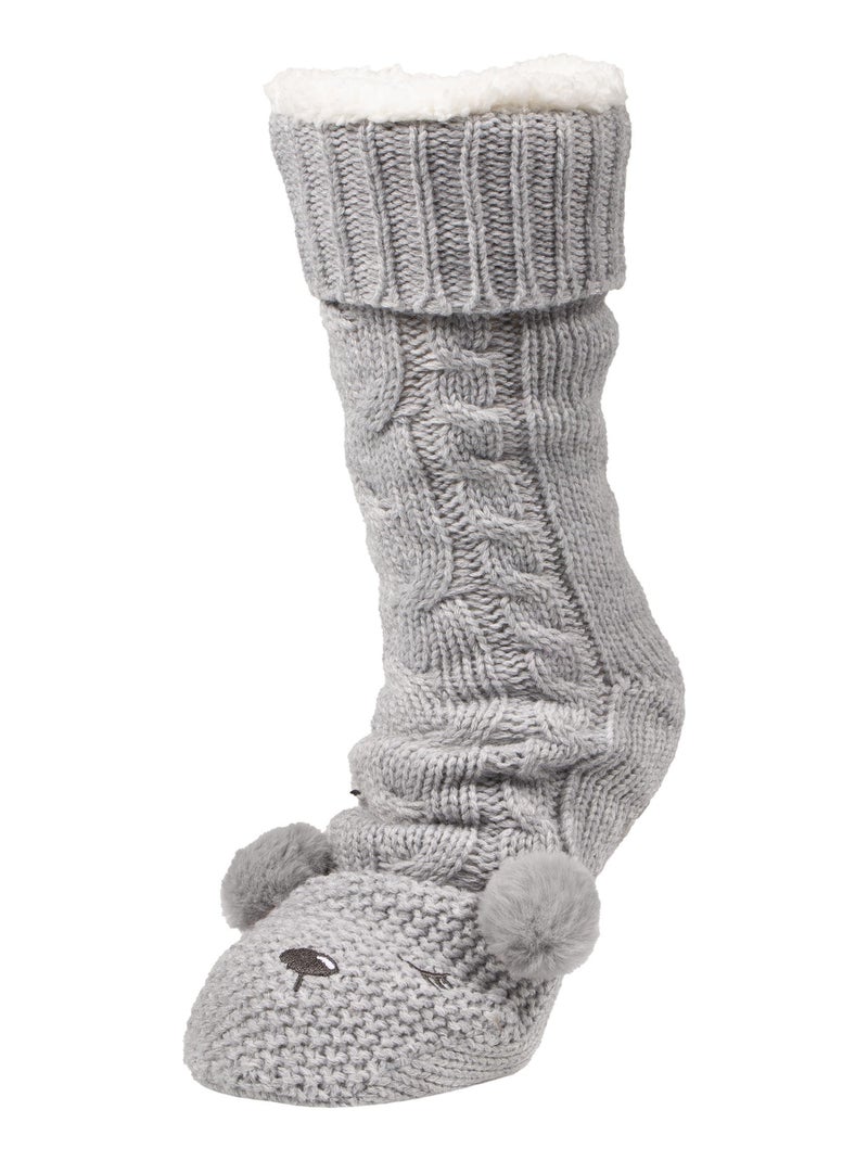 Chaussettes d'intérieur en maille lurex torsadée détail ours Gris Gris - Kiabi