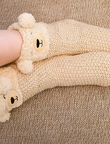 Chaussettes d'intérieur en maille sequins et sherpa détail ours - fourrées femme Isotoner