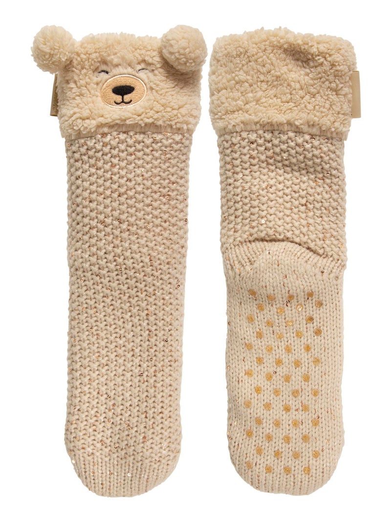Chaussettes d'intérieur en maille sequins et sherpa détail ours ...