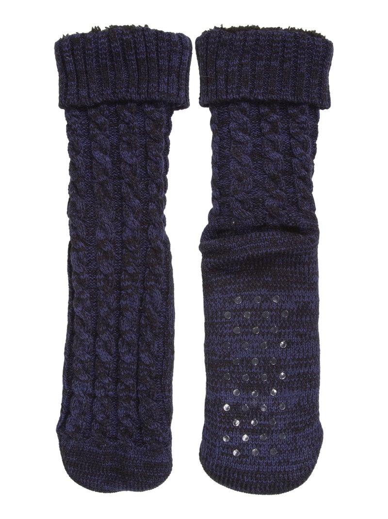 Chaussettes D'intérieur Homme Isotoner - Maille Fourrée, Picots Antidérapants - Noir, 100% Acrylique