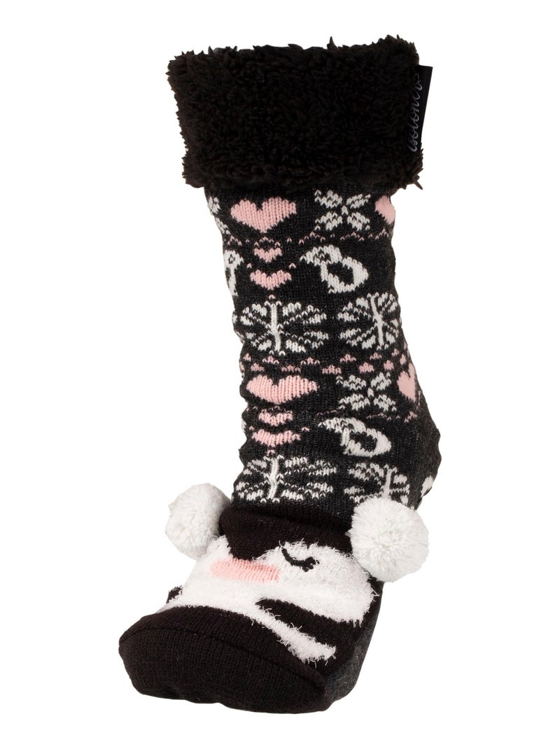 Chaussettes d'intérieur en sherpa détail pingouin - fourrées Multicolore - Kiabi