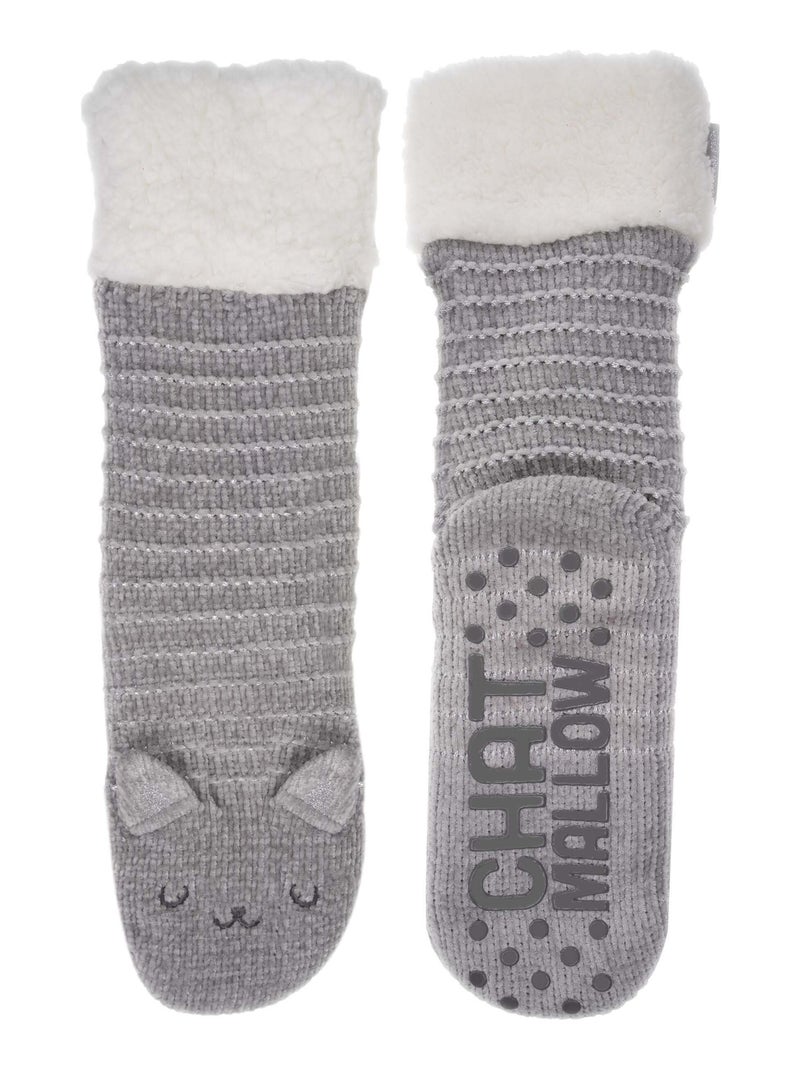Chaussettes d'intérieur fourrées, antidérapante femme Isotoner Gris Gris - Kiabi