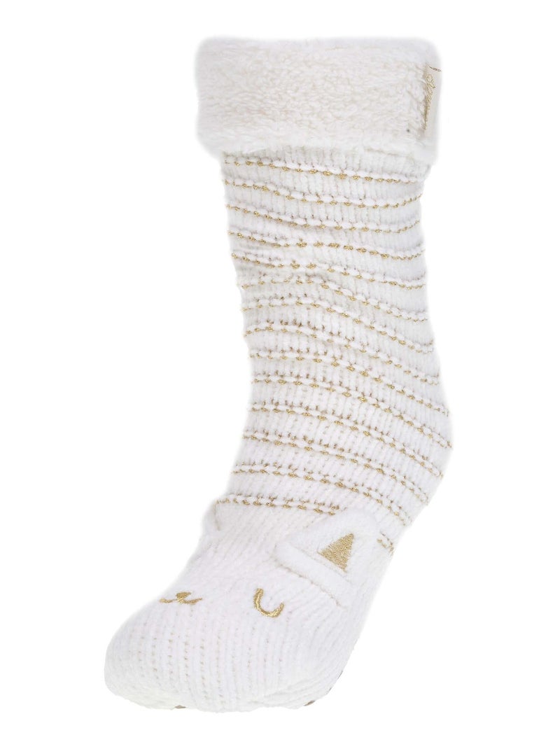 Chaussettes d'intérieur fourrées, antidérapante femme Isotoner Ivoire - Kiabi