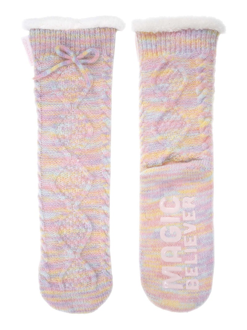 Chaussettes d'intérieur fourrées, antidérapante femme Isotoner Rose pastel/Rose clair/Blanc/Jaune pastel - Kiabi