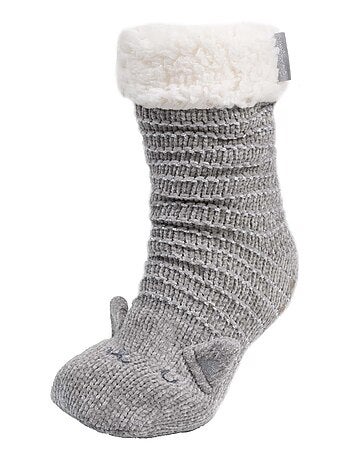 Chaussettes d'intérieur maille chenille - fourrées, antidérapantes femme isotoner