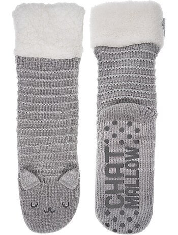 Chaussettes d'intérieur maille chenille - fourrées, antidérapantes femme isotoner