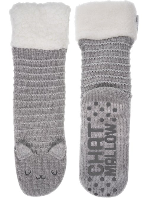 Chaussettes d'intérieur maille chenille - fourrées, antidérapantes femme isotoner - Kiabi