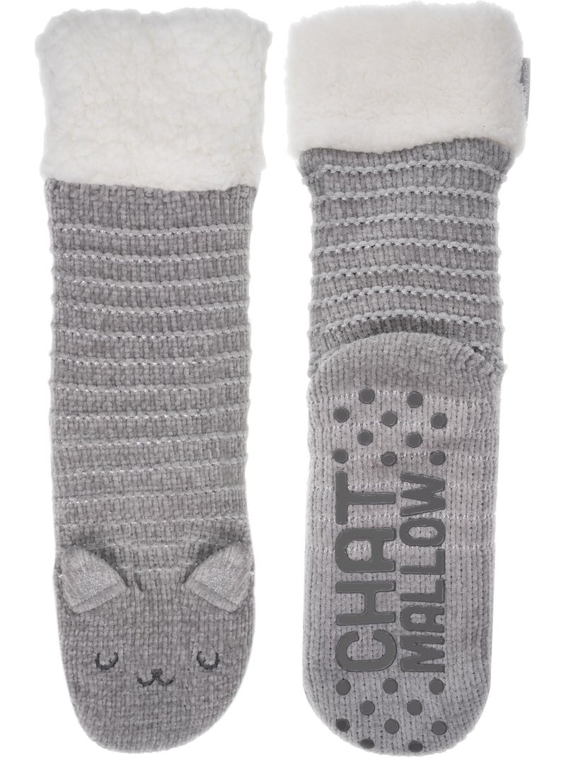 Chaussettes d'intérieur maille chenille - fourrées, antidérapantes femme isotoner Gris Gris - Kiabi