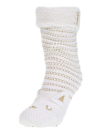 Chaussettes d'intérieur maille chenille - fourrées, antidérapantes femme isotoner