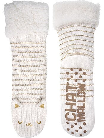 Chaussettes d'intérieur maille chenille - fourrées, antidérapantes femme isotoner