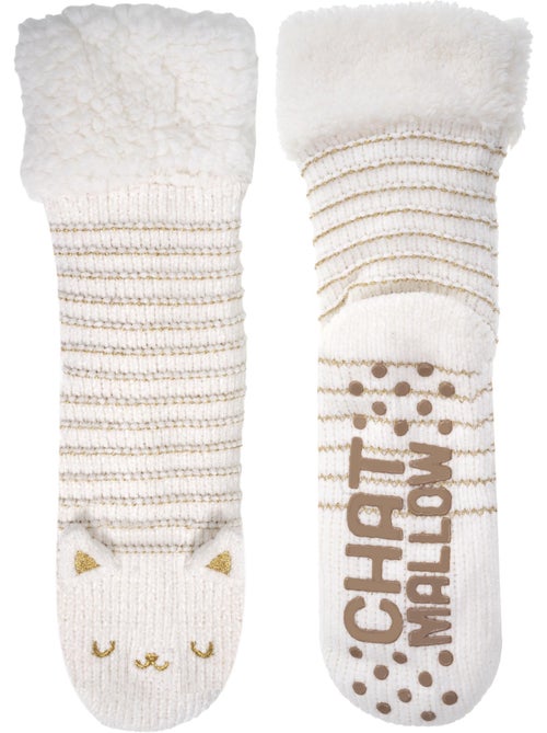 Chaussettes d'intérieur maille chenille - fourrées, antidérapantes femme isotoner - Kiabi