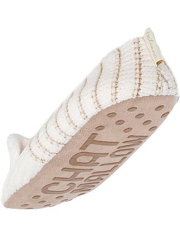 Chaussettes d'intérieur maille chenille - fourrées, antidérapantes femme isotoner