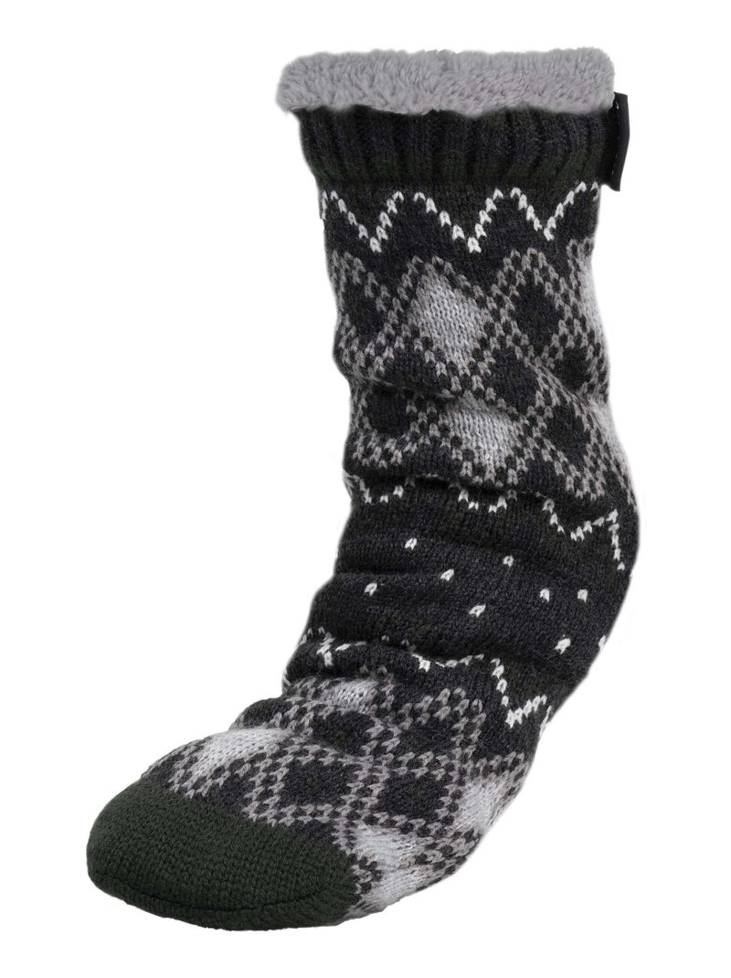 Chaussettes d'intérieur maille fourrées - picots antidérapants homme Isotoner Gris Blanc - Kiabi