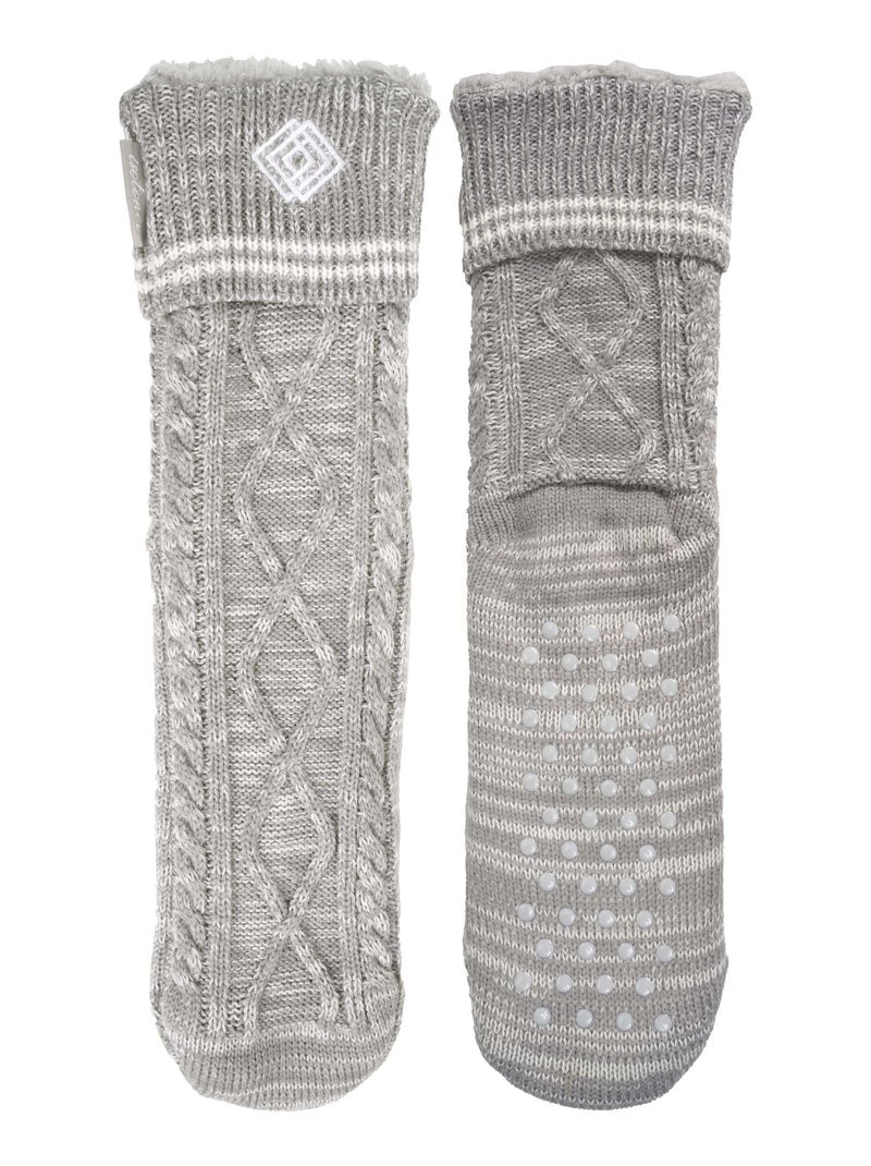 Chaussettes d'intérieur maille fourrées - picots antidérapants homme Isotoner Gris chiné - Kiabi