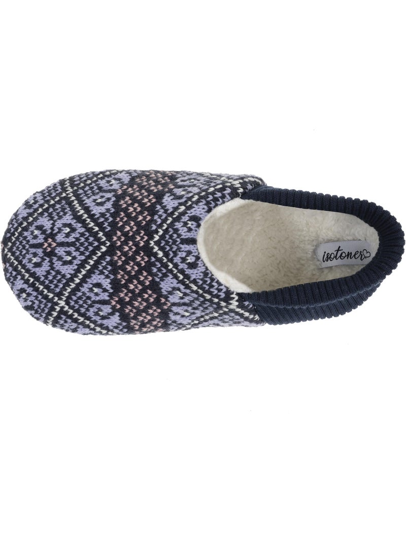 Chaussettes d'intérieur maille jacquard, picots antidérapants femme isotoner Bleu Blanc - Kiabi