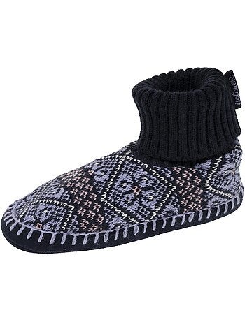Chaussettes d'intérieur maille jacquard, picots antidérapants femme isotoner