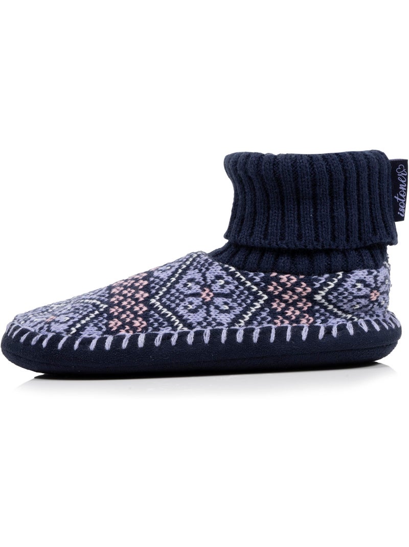 Chaussettes d'intérieur maille jacquard, picots antidérapants femme isotoner Bleu Blanc - Kiabi