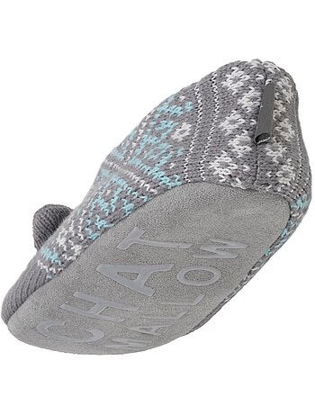 Chaussettes d'intérieur maille jacquard, picots antidérapants femme isotoner