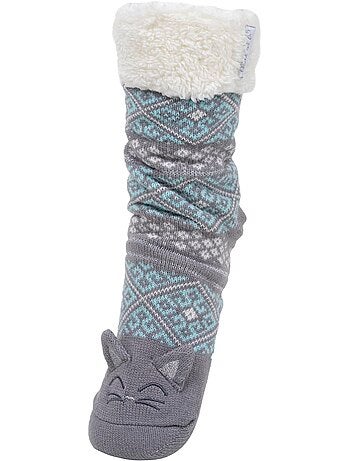Chaussettes d'intérieur maille jacquard, picots antidérapants femme isotoner