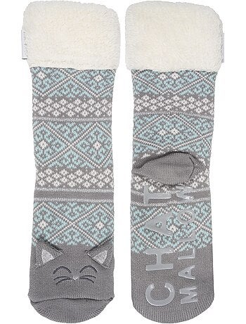 Chaussettes d'intérieur maille jacquard, picots antidérapants femme isotoner