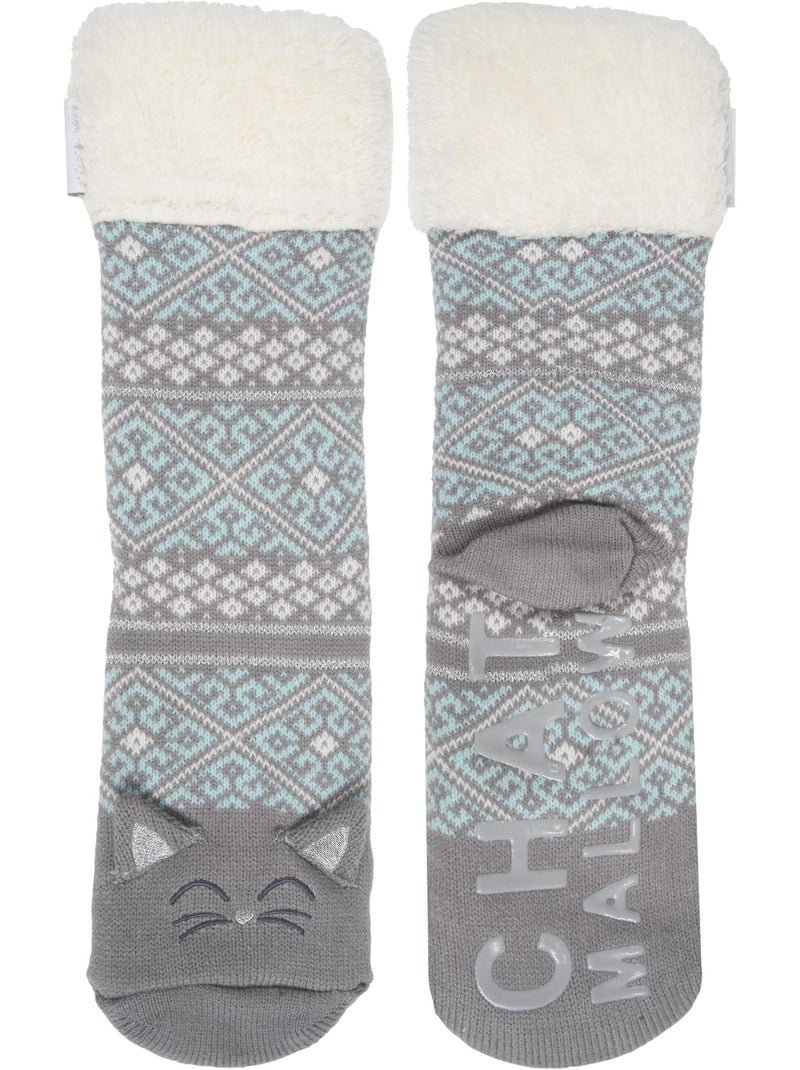 Chaussettes d'intérieur maille jacquard, picots antidérapants femme isotoner Gris Rose - Kiabi