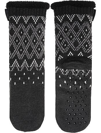 Chaussettes d'intérieur maille jacquard, picots antidérapants homme