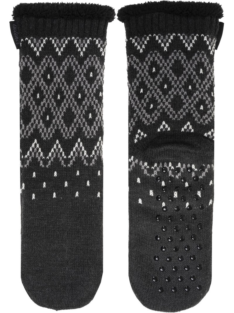 Chaussettes d'intérieur maille jacquard, picots antidérapants homme Gris Blanc - Kiabi