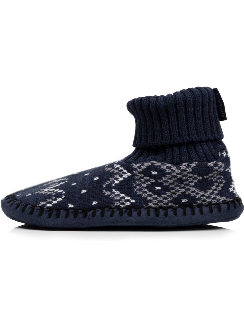 Chaussettes d'intérieur maille jacquard, picots antidérapants homme isotoner Bleu marine - Kiabi