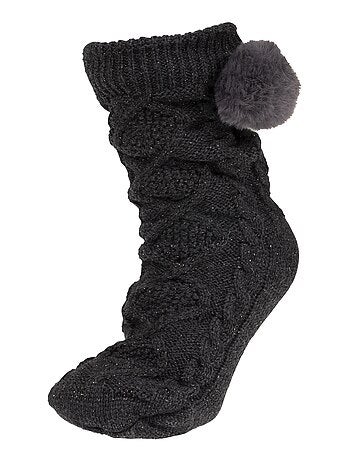 Chaussettes d'intérieur maille lurex torsadée - picots antidérapants femme Isotoner