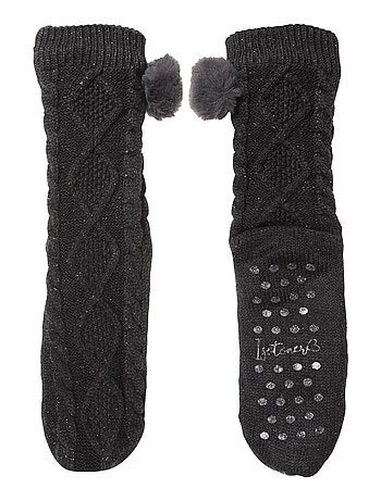 Chaussettes d'intérieur maille lurex torsadée - picots antidérapants femme Isotoner
