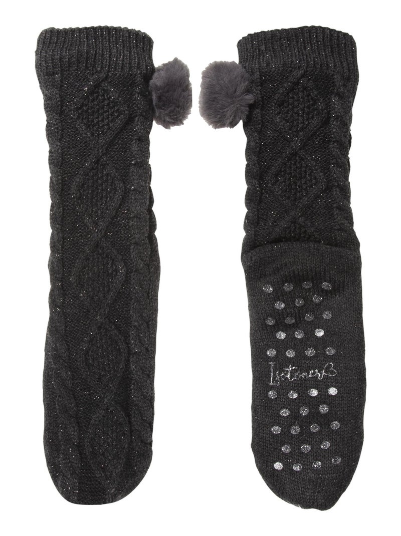 Chaussettes d'intérieur maille lurex torsadée - picots antidérapants femme Isotoner Gris foncé - Kiabi