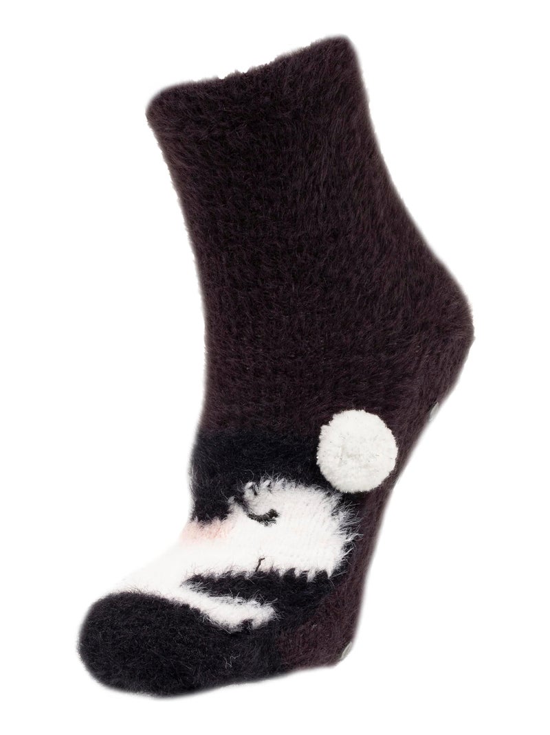 Chaussettes d'intérieur maille peluche détail pingouin Noir - Kiabi