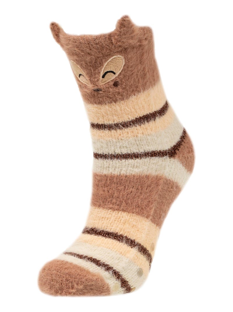 Chaussettes d'intérieur maille peluche détail renard Multicolore - Kiabi