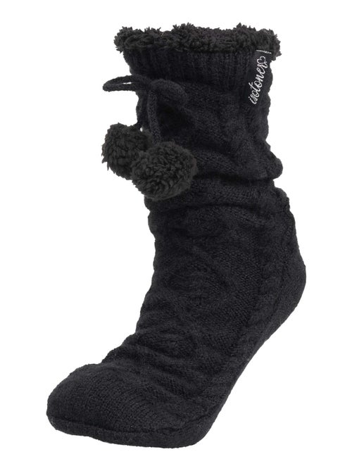 Chaussettes d'intérieur maille torsadée - fourrées, antidérapantes femme isotoner - Kiabi